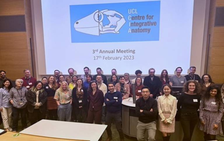 Photo of attendees at the Centre for Integrative Anatomy's 2023 symposium at UCL