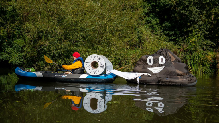 Kayaker raising awareness of river pollution