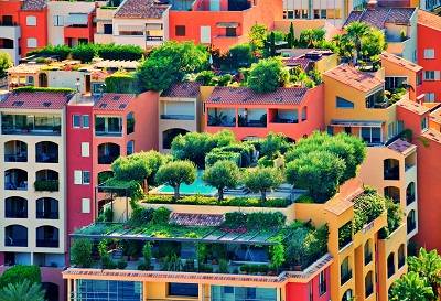 Colourful houses with roof gardens