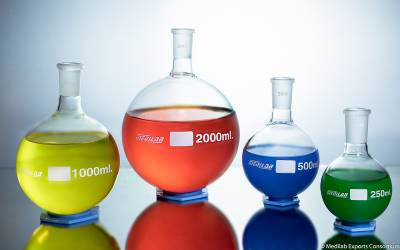 colourful liquids in glass beakers