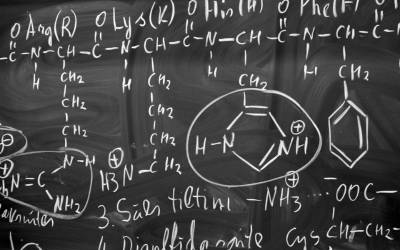 chemical equations on a blackboard