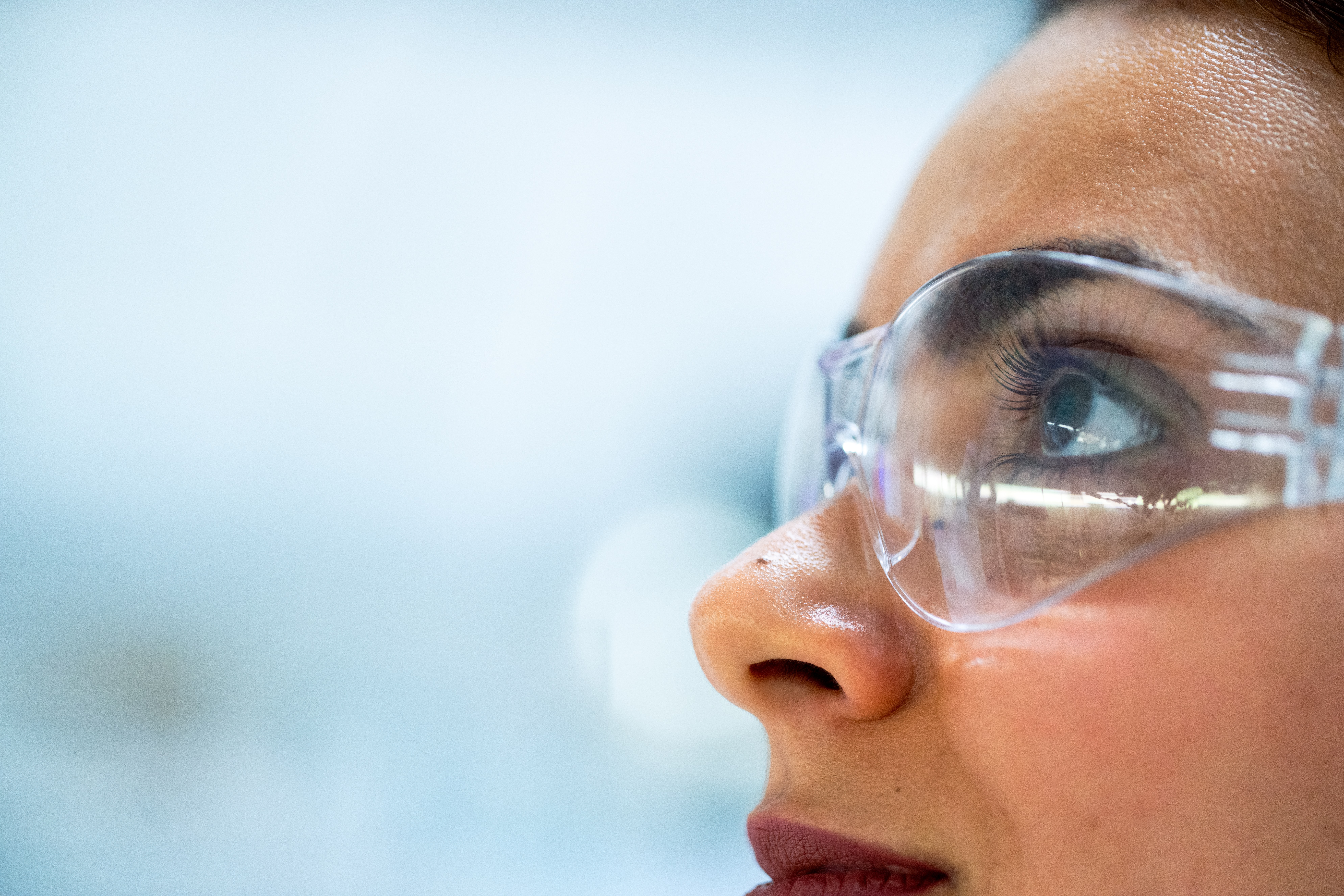 woman with lab glasses on