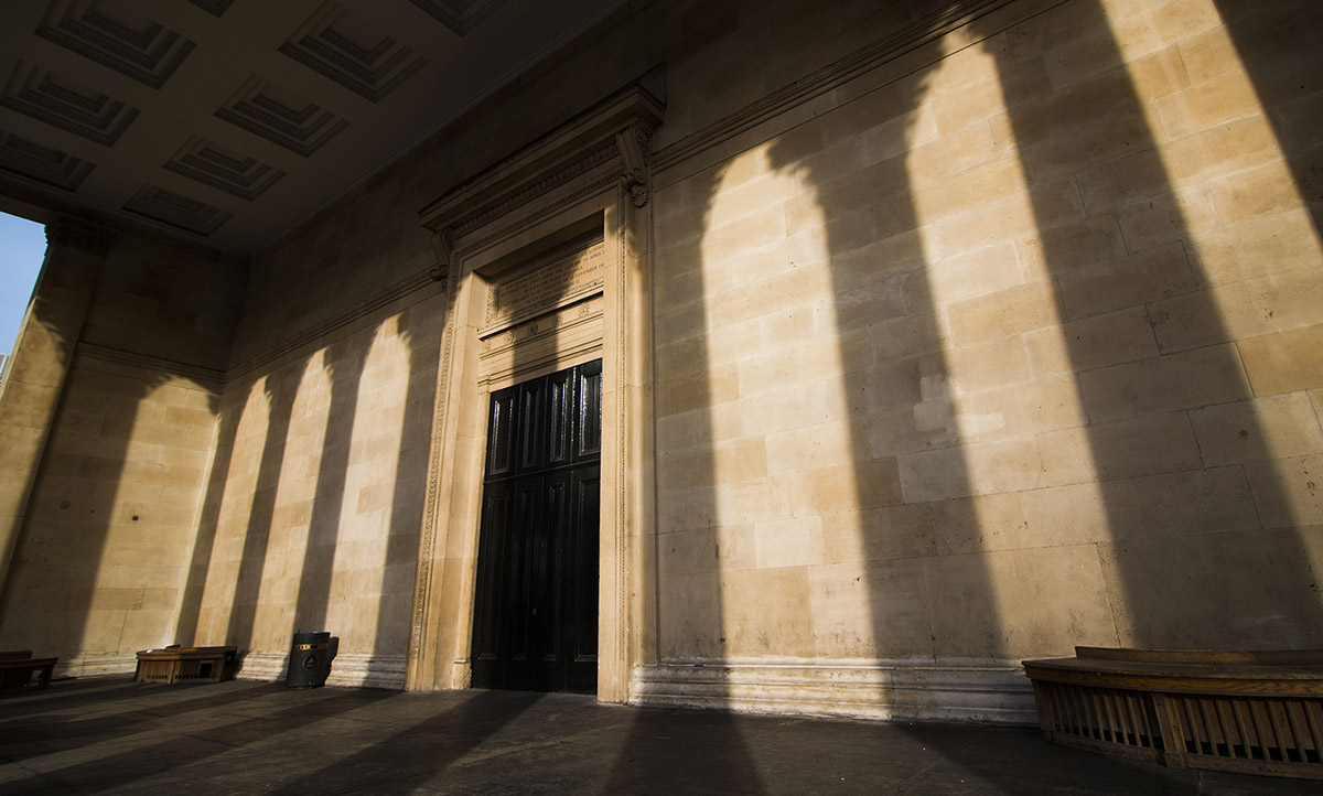Shadows cast by the collumns under the UCL portico