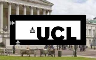UCL logo - black with white box on image background