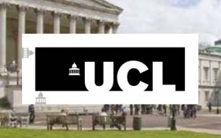 UCL logo - white with black box on image background