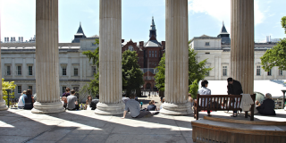 A view looking out from the UCL Quad