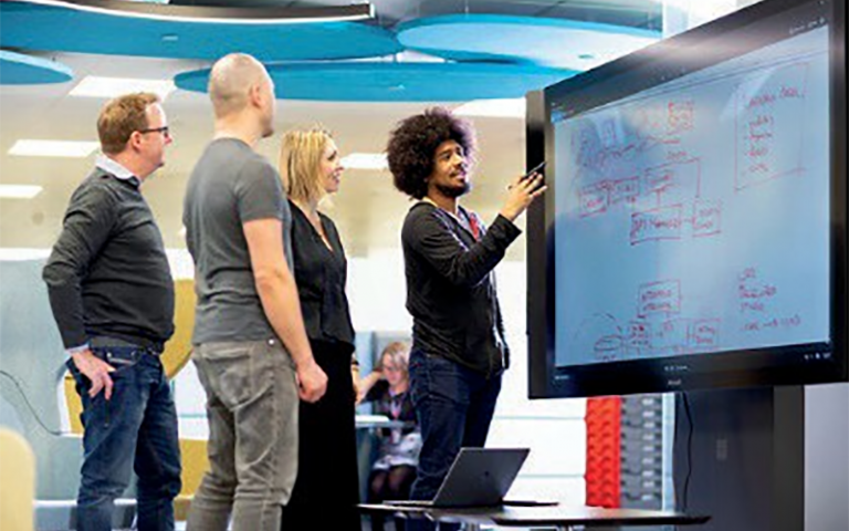people using an interactive whiteboard