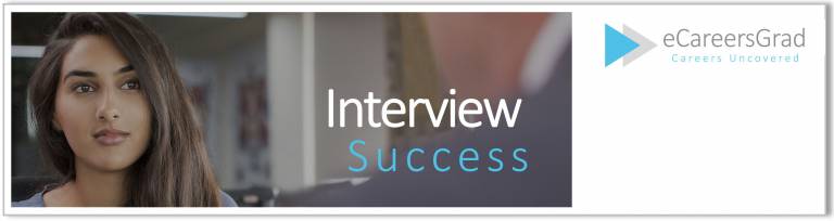 Banner reading Interview Success with image of a woman looking confidently at an interviewer