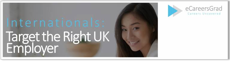 International Students Target the Right UK Employer Banner with woman looking to camera