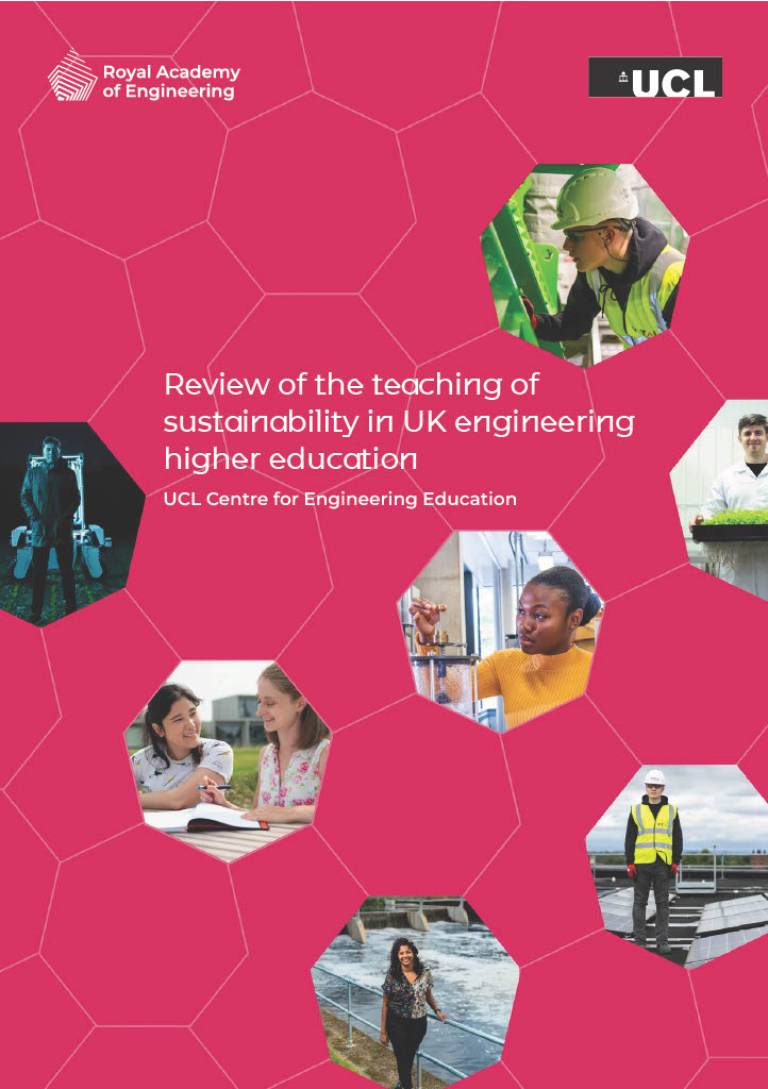 Front page of the 'Review of the teaching of sustainability in UK engineering higher education' UCL CEE report (decorative)