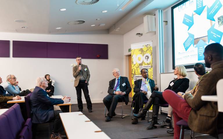 Panel discussion photo featuring alumni speakers