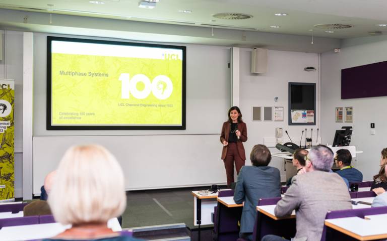 Photo of Prof Panagiota Angeli performing a presentation