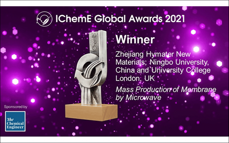 Zhejiang Hymater New Materails, Co. Ltd, Ningbo University, China and UCL win 2021 IChemE Innovative Product Award