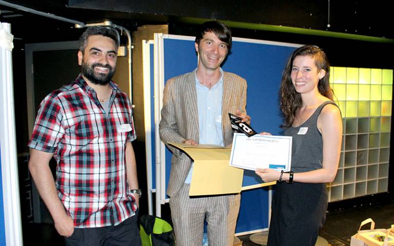 Michel Lynch receiving the Best Poster Prize in the 1st Meeting of the UCL Cross-Disciplinary Network on Soft Materials