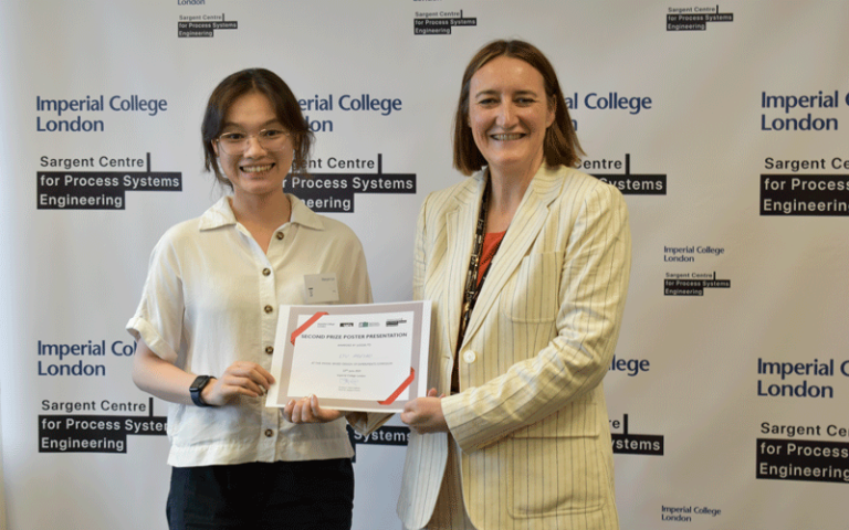 Phd student Wenyao Lyu pictured with Prof Claire Adjiman at the Model-based Design of Experiments Symposium held at the Sargent Centre for Process Systems Engineering (SCPSE)