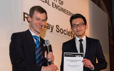 Sir Denis Rooke Scholarship 2016/17 winner Louis Nguyen presented a certificate by Pro.Marc-Olivier Coppens