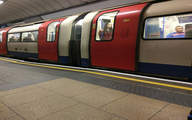 London Underground tube train in station