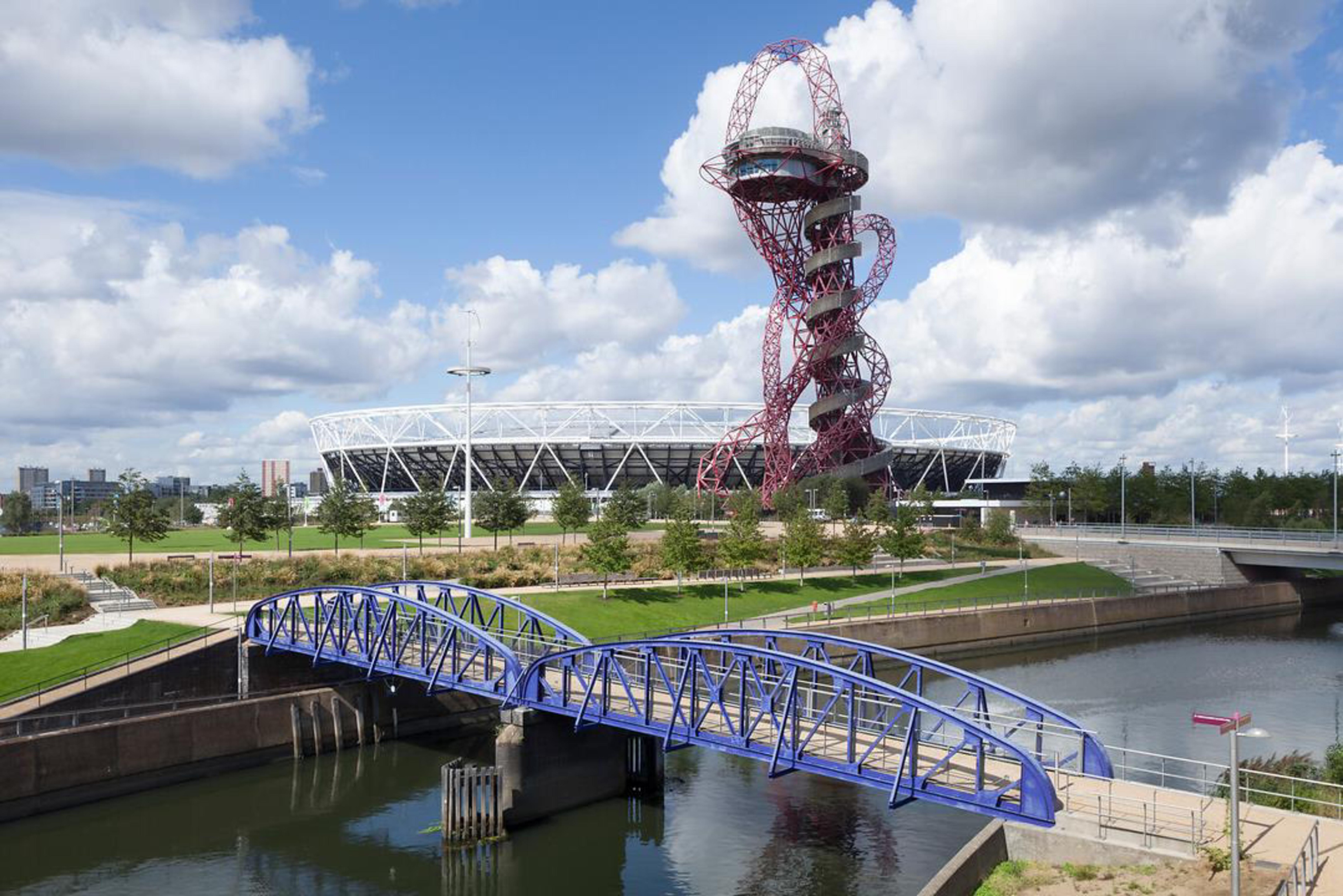 Photo of the London Olympic park, including the ArcelorMittal Orbit tower