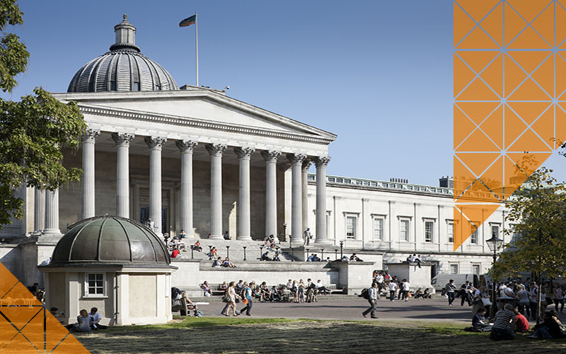 The UCL Portico, a neo-classical columned building.