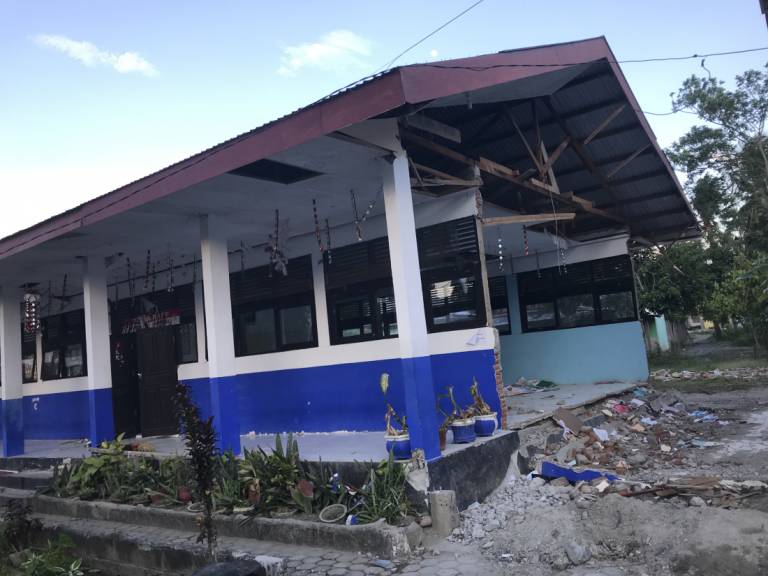 A damaged house on the island of Sulawesi, Indonesia 