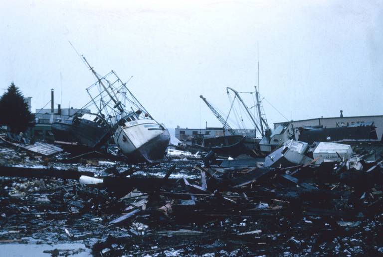 Alaska 1964 Good Friday earthquake and tsunami damage.