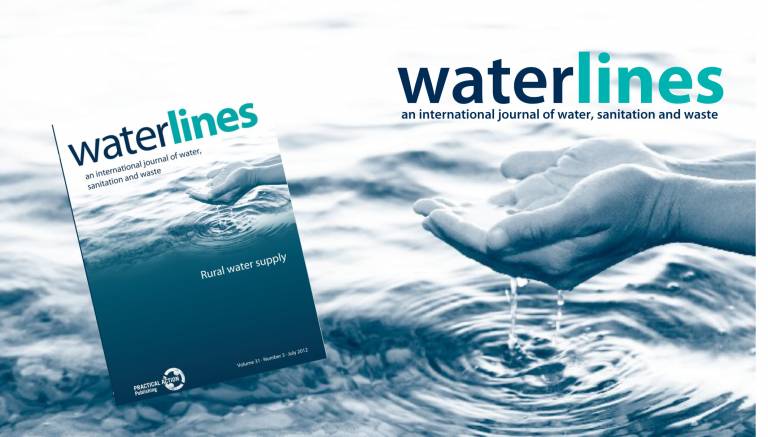 Waterlines journal logo and image of hands cupping water
