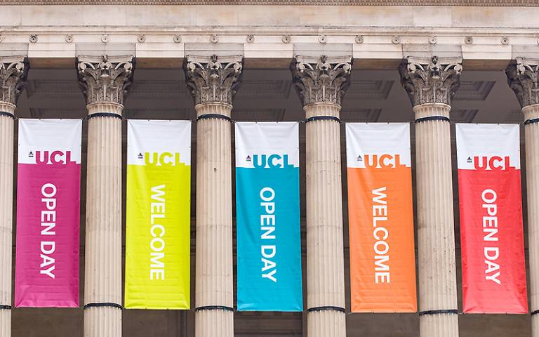 UCL Portico with Open Day banners 2017