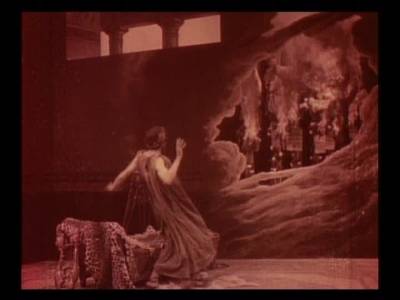 The emperor sees a vision of Christians burning from the film Nero (1909)