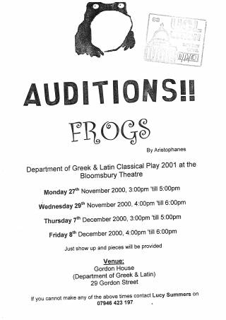 2001 Frogs audition poster