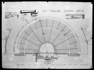Sparta: General plan of the theatre with cavea restored, 1925