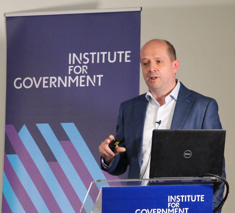 Kris De Meyer speaks at the Institute for Government
