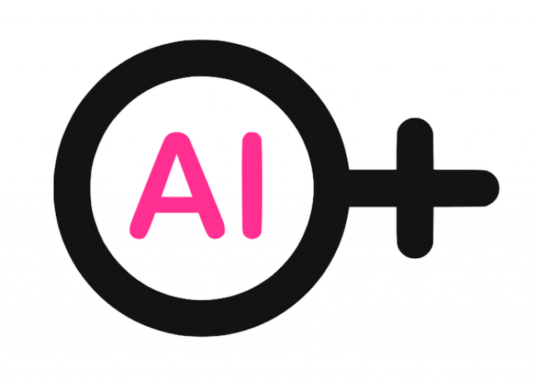 Grpahic of symbol for female with AI inside
