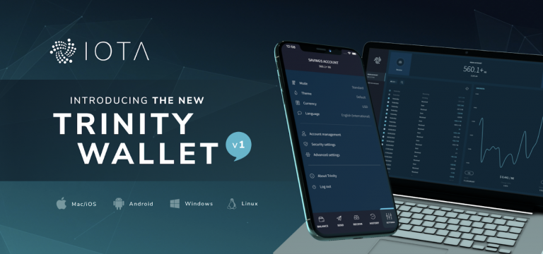 Image of smart phone and laptop publicising Trinity Wallet 