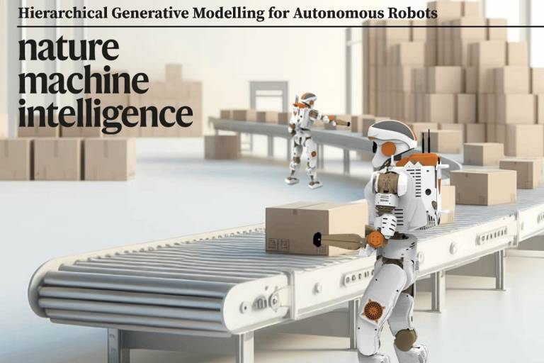 Nature front cover image of a humanoid robot lifting a box from a conveyor belt