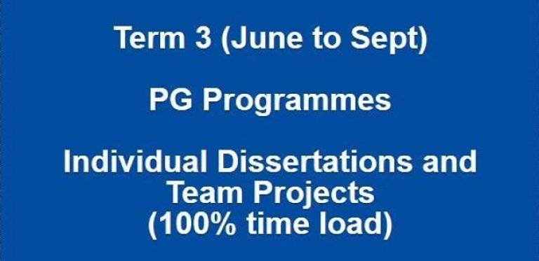 Term 3 (June to Sept) PG Programmes Individual Dissertations and Team Projects (100% time load)