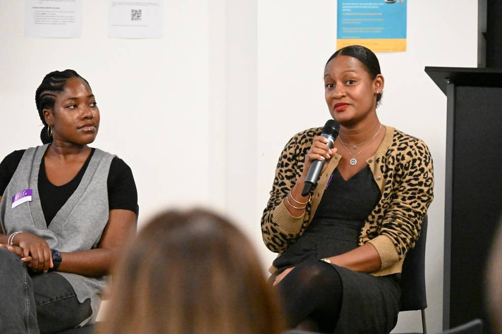 Two women speaking at the UCL Computer Science Black History Month event