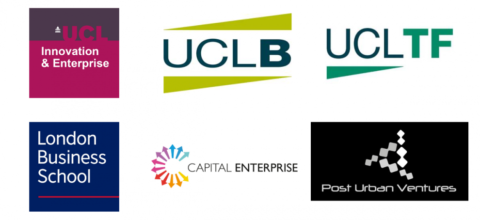 Partner logos left to right:UCL Innovation and Enterprise, UCL Business, UCL Tech Fund London Business School, Capital Enterprise, Post Urban Ventures