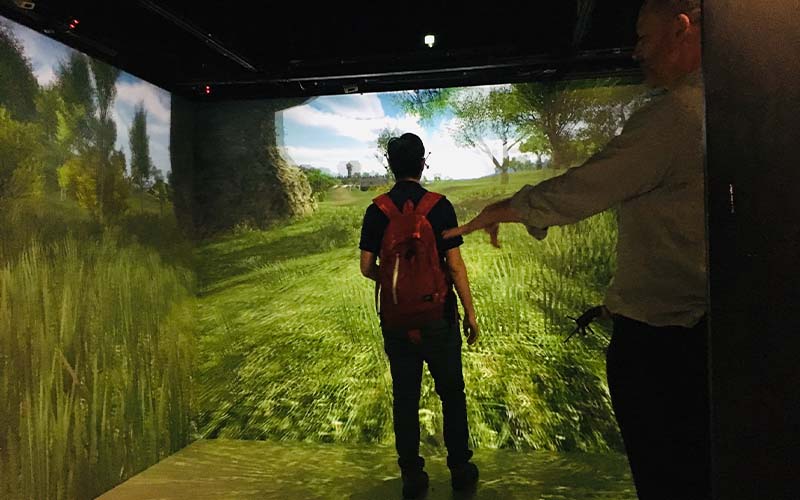 Student using VR lab cave