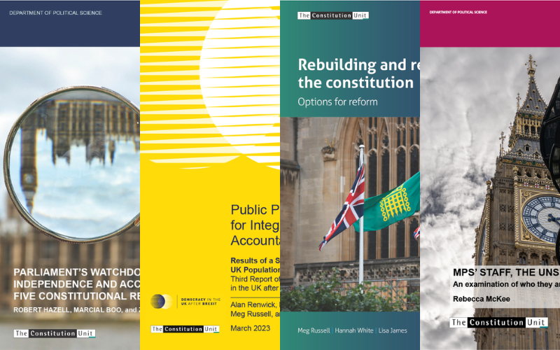 Part of the front covers of four Constitution Unit reports.