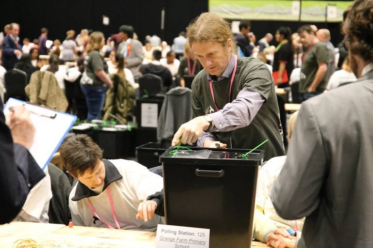 Ballot box at election count