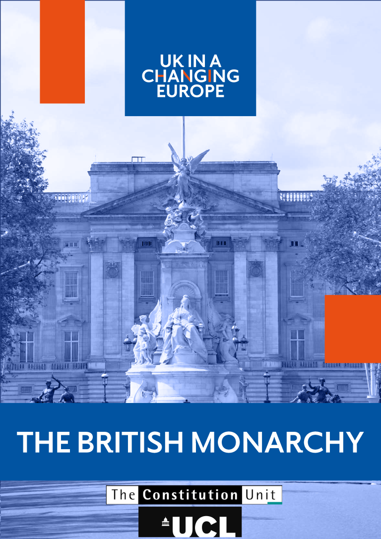 Front cover of 'The British Monarchy' a report by UK in a Changing Europe and the Constitution Unit
