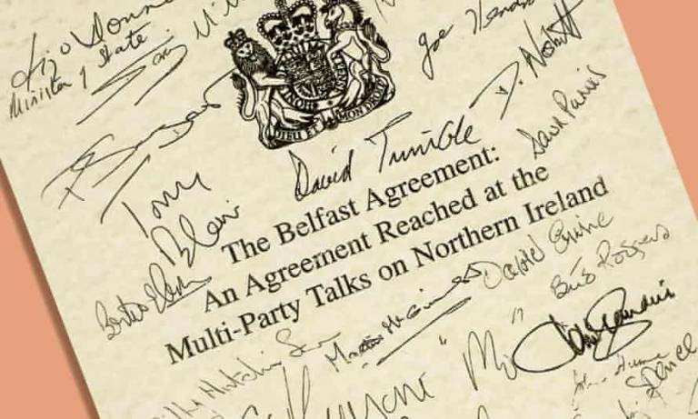 Signatures of the main political actors on the Good Friday Agreement document