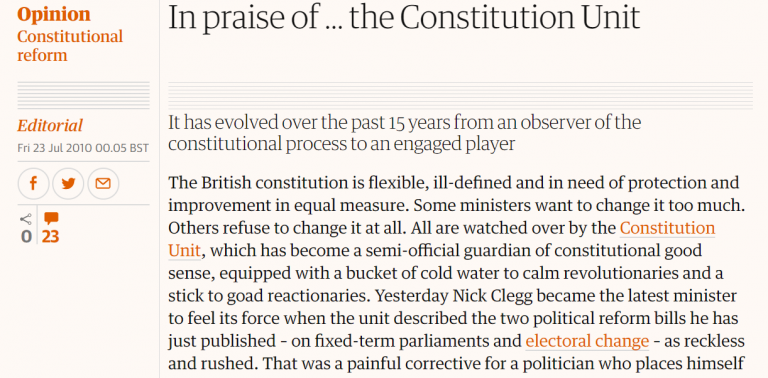 The Guardian in praise of the Constitution Unit