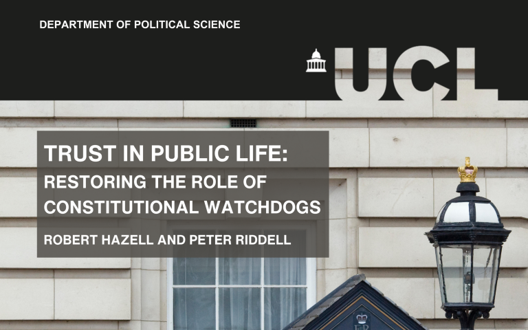 The top of the front cover of 'Trust in Public Life: Restoring the Role of Constitutional Watchdogs'.