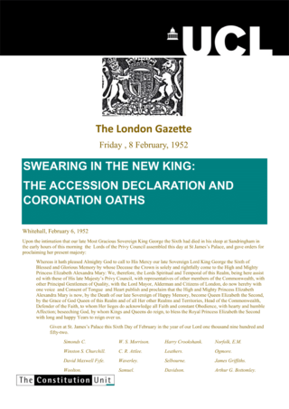 Swearing in the New King: The Accession Declarations and Coronation Oaths