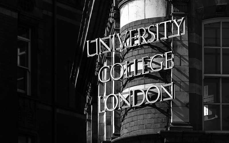 Cruciform Loan Counter Teaser - Old 'University College London' sign on Cruciform Building