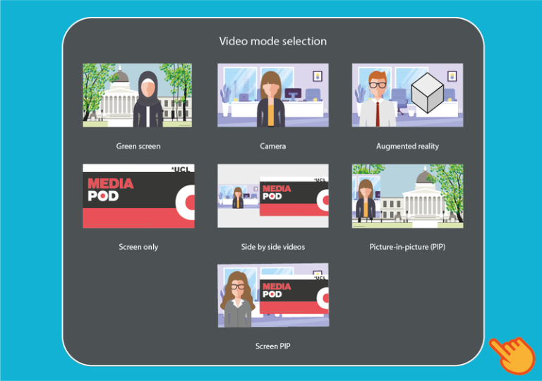 Mediapod video mode selection screen with three rows and seven icons