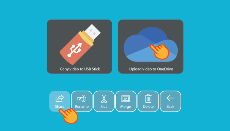 Mediapod - yellow finger pointing at cloud One Drive icon next to a USB pen drive icon 