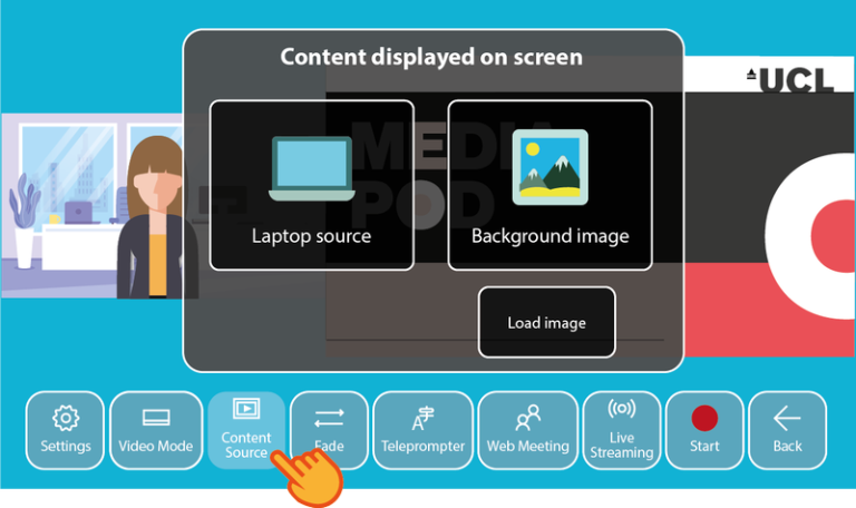 Mediapod - yellow finger pointing at Constant Source icon