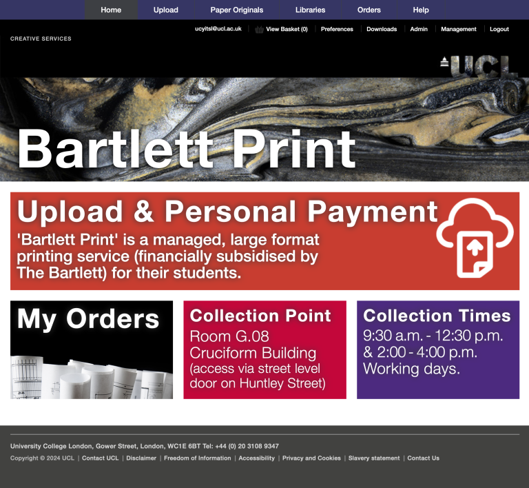 Screen shot of the Skyline Web-to-Print Home page for Bartlett Print
